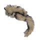 Realistisches Plüsch-Katzenspielzeug, das einem flauschigen grau-schwarz gestreiften Eichhörnchen mit buschigem Schwanz ähnelt.