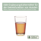 Nahrungsergänzungsmittel für die Gelenkfunktion von Hunden in einem klaren Glas, mit Text in Deutsch und Englisch.