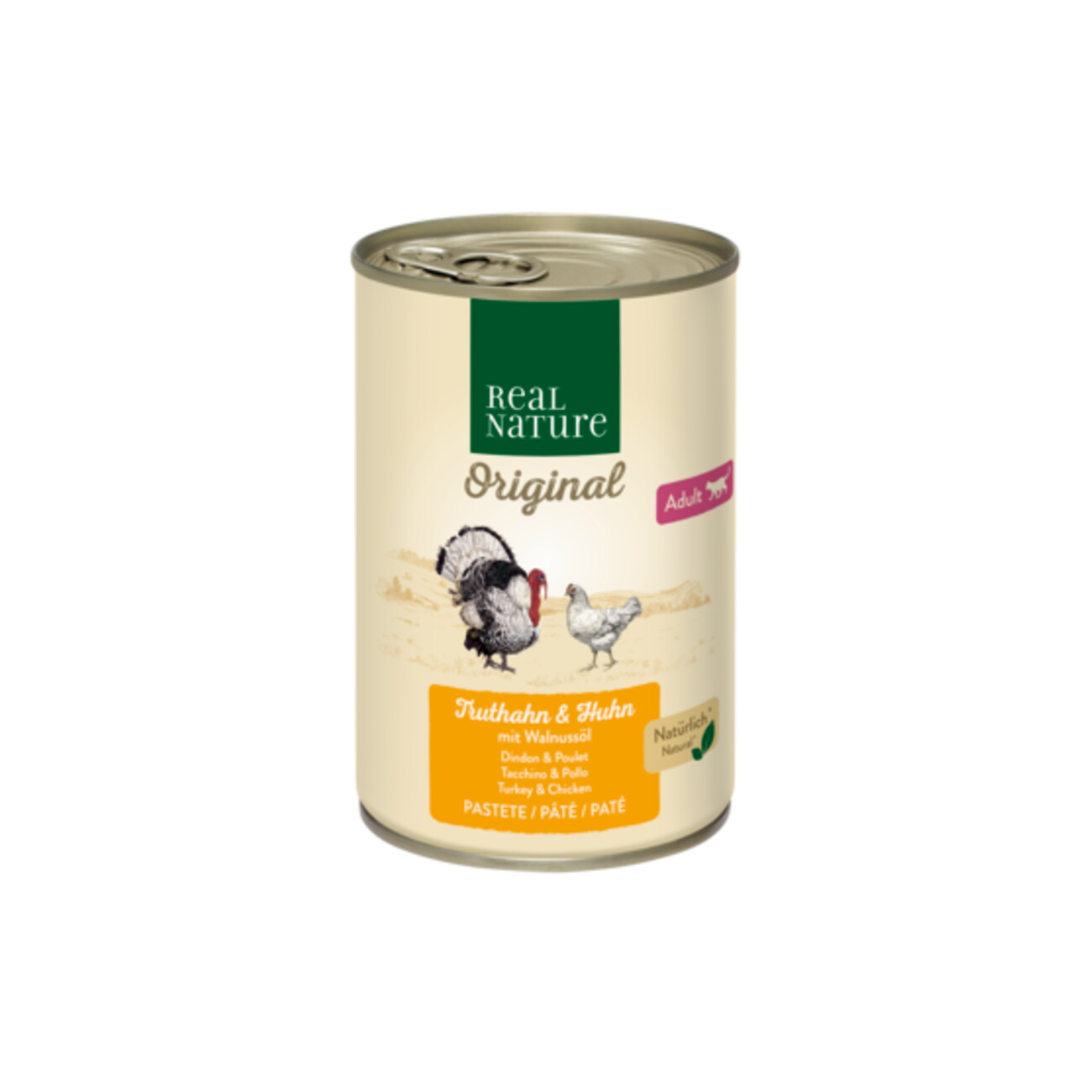REAL NATURE Original Nassfutter Katze, Adult, Truthahn und Huhn mit Walnussöl 6x400 g