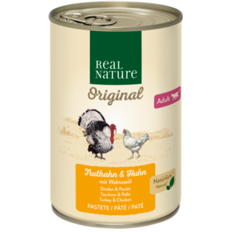 REAL NATURE Adulte dinde et poulet à l’huile de noix 6x400 g