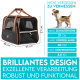 Haustiertragetasche mit den Abmessungen 46x35x37 cm, mit Netzpaneelen, orangefarbenen Akzenten und Text, der die maximalen Haustiergrößenbeschränkungen angibt.