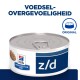 Hill's Prescription Diet z/d blikvoer voor huisdieren met voedselgevoeligheid, met een trekhaakdeksel en de tekst 'VOEDSEL-OVERGEVOELIGHEID.'