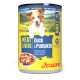 Dose Josera Hundefutter mit Aufschrift 'Meat Lovers Duck with Pumpkin', mit Bild eines lächelnden Hundes, 'Adult', 'Grain Free'.