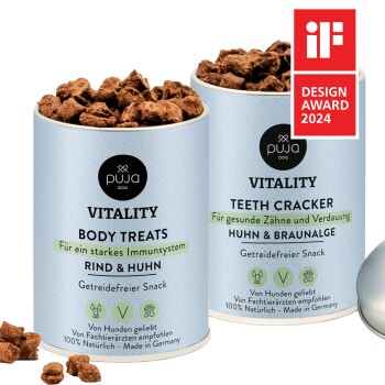 PUJA Snacks Vitality Teeth + Body für Hunde im Doppelpack 300g