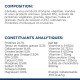 Composition et constituants analytiques de la nourriture pour animaux de compagnie, détaillant des ingrédients comme des céréales, du poulet, et des vitamines A, D3, E, et C.