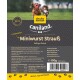 Hundesnackverpackung für "Caniland Miniwurst Strauß," mit zwei verspielten Hunden. Getreidefrei, 90% Fleisch, 20% Strauß. Fütterungshinweise enthalten.