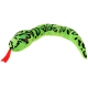 Jouet serpent en peluche verte avec des marques noires et une langue rouge, conçu pour que les animaux de compagnie jouent avec.