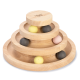 Holz-Haustierpuzzle-Spielzeug mit vier kreisförmigen Schichten und bunten Bällen (gelb, pink, schwarz), entworfen für interaktives Spielen.