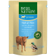 Real Nature Junior huisdiervoeding verpakking met een koe en een eend, gelabeld 'Kalb & Huhn mit Ente, Kartoffeln und Hanföl' (Kalf & Kip met Eend).