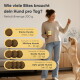 Dose für Haustierergänzungen "Milo & Mia Daily Bites Magen & Darm" auf gelbem Hintergrund, zeigt Vorteile und Nachteile mit Häkchen und Kreuzen.