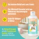Flasche mit GREEN HERO Floh- und Zeckenshampoo für Haustiere, mit einer Katze und einem Hund auf dem Etikett, mit deutschem Text über Schutz und Pflege.