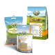 Drei BELIFOR Hundefutterprodukte: "Landgut-Hund mit Insekten" Hundeleckerlis, "Immuns Pulver" Immunpulver und "Landgut-Schmaus" Premium Hundefutter.