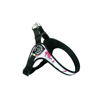 Uprząż Easy Fit Camo regulowana różowy XS-S Różowo-biała uprząż dla psa w kamuflażu z czarnym paskiem i metalowym pierścieniem D, z logo "Trixie Ponte Made in Italy."