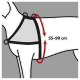 Illustration eines Anleitungsleitfadens für Hundegeschirre, der eine Hundesilhouette mit einem hervorgehobenen Messbereich von 55-90 cm zeigt.