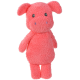 Plüschiger, rosa, schweinchenförmiger Hundespielzeug mit schwarzen Augen und violetten Nasenlöchern, aus weichem, strukturiertem Stoff.