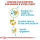 Image promouvant une nutrition sur mesure pour chiots avec le texte : 'Donnez une nutrition sur-mesure à votre chiot' et des icônes pour le soutien immunitaire, osseux et digestif.