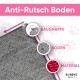 Rutschfeste Matte mit abnehmbaren Saugnäpfen, aus robustem Material und strukturiertem Oberflächen, mit der Aufschrift "Anti-Rutsch Boden" in pinkem Text.
