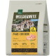 Sac Real Nature Wilderness Junior Pure Chicken 2,5 kg avec image de louveteaux ; étiquette indiquant « Pure Chicken », « Junior », 60%/40%/0%.