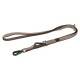 A durable dog leash featuring a tan and brown color scheme, with a sturdy clip and adjustable length for comfort and control.
