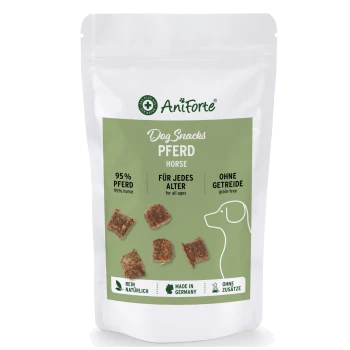 Hundesnack-Paket mit Pferdefleisch, 95% Pferd, geeignet für alle Altersgruppen, getreidefrei, hergestellt in Deutschland, mit natürlichen Zutaten.