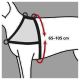 Illustration eines Hundegeschirrs mit verstellbaren Riemen, das einen Messbereich von 65–105 cm für die Größe zeigt.