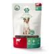 Fellicita Hundeleckerli-Beutel mit Foto eines glücklichen Hundes, 'Fellonis Fleischstreifen', Kennzeichnung Rind/Beef sowie Icons für getreidefrei/Monoprotein.