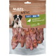 MultiFit Native snacks (Adult 1+) bag, dog photo and window with dried duck breast fillets; reads 'DUCK BREAST FILLETS'.