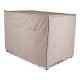 Beige Haustierkäfigabdeckung mit einer Fronttasche, entworfen, um über einen Drahtkäfig zu passen, für mehr Privatsphäre und Komfort.