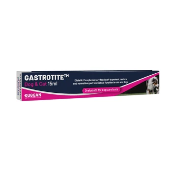 GASTROTITE™ Dog & Cat 15ml, dietary paste for gastrointestinal health in pets, featuring a pink and navy design.