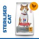 Karma dla kotów Hill's Science Plan dla kotów sterylizowanych, z rudzielcem na opakowaniu, z tekstem podkreślającym "Sterilised Cat" i "with Chicken."