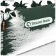Grünes Haustierbett mit gestepptem Design, mit einem weißen Etikett, das 'Doctor Bark®' liest.