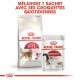 Emballage Royal Canin montrant de la nourriture sèche Regular Fit et un sachet de nourriture humide Instinctive avec le texte : "Mélangez 1 sachet avec ses croquettes quotidiennes."