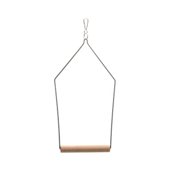 Eine metallene Vogelschaukel mit einem Holzsitz, entworfen für Haustiervögel, mit einem Haken zum einfachen Aufhängen.