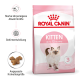 Sac rose de nourriture pour chatons Royal Canin portant les mentions ROYAL CANIN et KITTEN Jusqu'à 12 mois, photo d'un chaton et badge « 3 étapes »