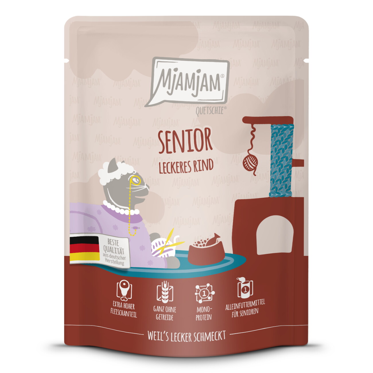 MjAMjAM Nassfutter Katze Senior, Quetschie, Rind 6x300 g