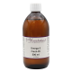 Braune Glasflasche mit Lundeland Omega3-Öl, 500 ml, mit einem weißen Deckel und lila Etikett mit Haustierillustrationen und Fütterungshinweisen.