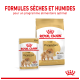 Nourriture pour chien Royal Canin Pomeranian, comprenant un sachet de nourriture humide (85g) et un sac de nourriture sèche, avec un texte mettant en avant une nutrition optimale pour les Pomeranians adultes.