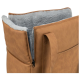 Beige Tierträgertasche mit einem weichen grauen Fleece-Futter, mit einem Reißverschluss und einem stabilen Griff für einfachen Transport.