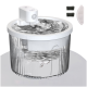 Weißer Trinkbrunnen für Haustiere, klarer gerippter Wasserbehälter mit wirbelndem Wasser, 'MAX' Füllmarke, zwei schwarze Schaumstofffilter.
