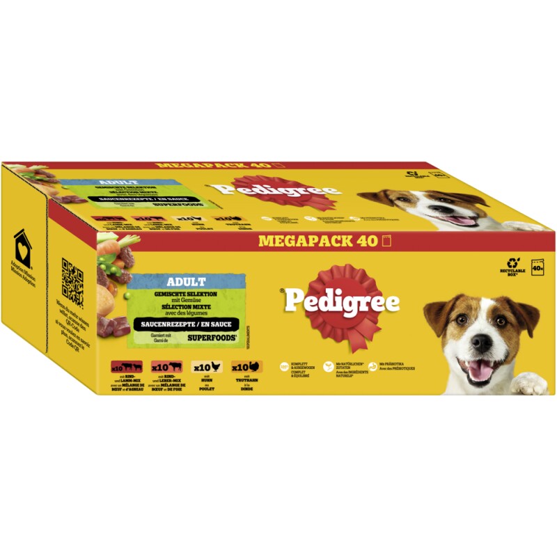 Pedigree natvoer hond volwassen, multipack, gemengde selectie met groenten, in saus 40x100 g