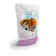 Sac refermable blanc de friandises molles Swiss Natural pour animaux, étiqueté « Bett-Mümpfeli 60% Huhn » et « Smell it. Taste it. Love it! ».