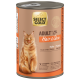 Select Gold Adult Hair & Skin Hühnerpasteten-Katzenfutterdose mit einem orangefarbenen getigerten Kater und Text in mehreren Sprachen.