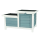 Escaliers en bois pour animaux avec un design à deux niveaux, comportant un schéma de couleurs gris et blanc et un verrou en forme de cœur sur la porte.