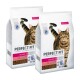 Twee zakken Perfect Fit kattenvoer, gelabeld 'ADULT 1+' en 'ondersteunt de gezondheid van het hele lichaam', met een tabby kat op de voorkant.