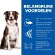 Een blije bruin-witte hond zit links, met tekst aan de rechterkant die de voordelen van visolie voor de gewrichtsgezondheid opsomt, inclusief EPA en glucosamine.