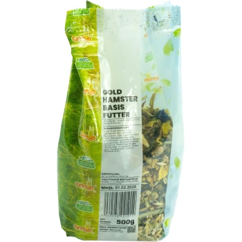Goldhamster Basisfutter 500g 500g Beutel "Gold Hamster Basis Futter" mit Samen, Gemüse und Kräutern wie Hirse und Gerste.