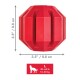 Roter facettierter Gummihundespielzeug-Ball, 3,5"/8,8 cm, mit Größenangabe 'L 30–65 lb 13–30 kg' und Hundesilhouette.