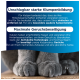 Katzenpfoten auf Holz mit dem Text: "Unschlagbar starke Klumpenbildung" und "Maximale Geruchsbesetigung."
