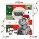 Eine Maine Coon Katze in einem Weihnachtsmannhut auf einem festlichen Adventskalender mit bunten Quadraten, Pfotenabdrücken und dem Text "DOGS'n TIGER."