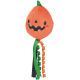Oranges Plüsch-Kürbisspielzeug für Haustiere mit lächelndem Jack-O'-Lantern-Gesicht, grünem Stiel und baumelnden Band-Schwänzen